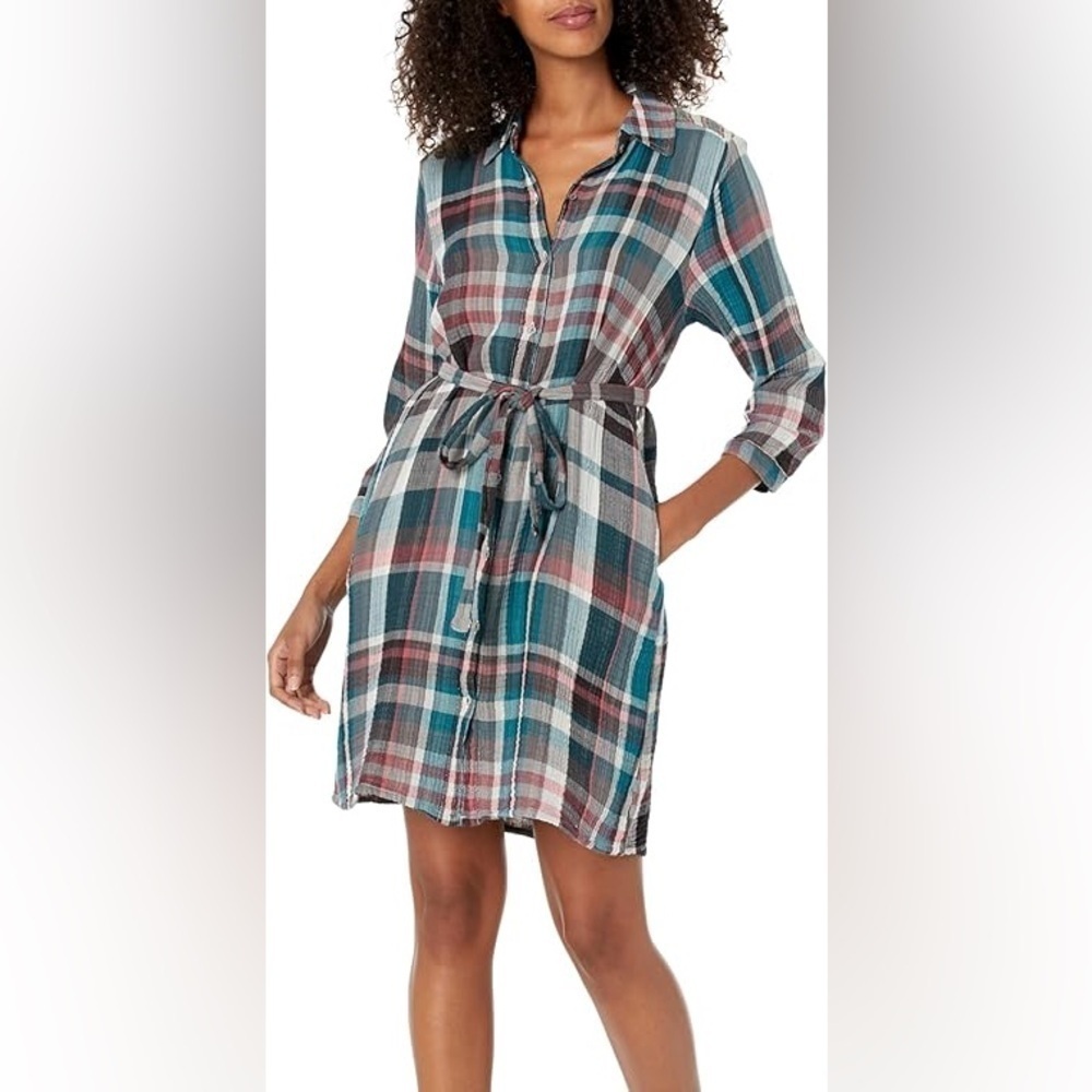 Michael Stars Plaid Polly Balloon Sleeve Shirt Dress